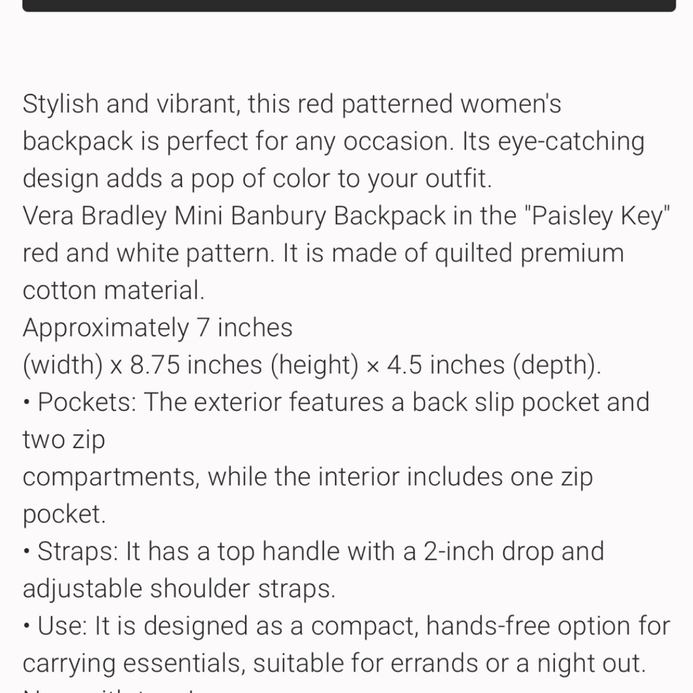 NEW Vera Bradley Mini Banbury Backpack - Picture 8 of 8